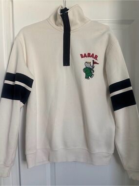 Zara Babar Limited Edition Cream Zip Long Sleeve Pullover Sweater Size Small